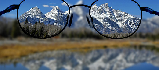 glasses view of mountains in the distance