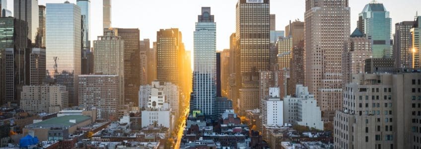 straight forwards view of city and skyscrapers